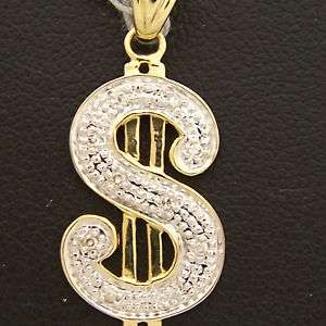 14K Yellow & White Gold $ Dollar Sign Necklace Diamonds  