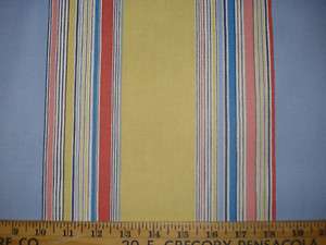 BLUE YELLOW WHITE PINK STRIPE COTTON UPHOLSTERY FABRIC  