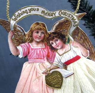 HAND MADE VINTAGE CHRISTMAS 2 ANGELS DIE CUT ORNAMENT  