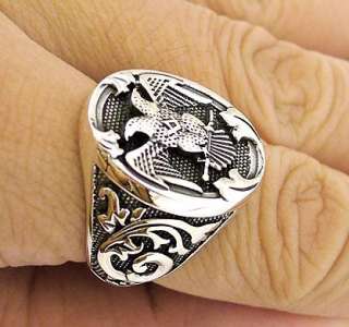 DOUBLE HEADED EAGLE EMPIRE STERLING SILVER RING Sz 9.25  