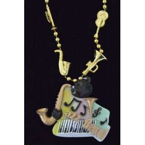 Jazz Sax Player Mardi Gras Spring Bead Necklace Break Cajun Carnival 