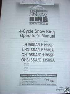 Tecumseh Motor Engine OH195SA OH195SP Snow King Manual  