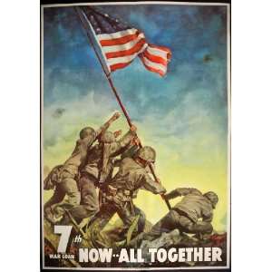  1945 WWII 7th War Loan Poster IWO JIMA Flag Fathers VF+ 