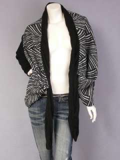 Black Swirl Pattern Front Tie Sweater Cardigan M L  