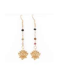Open Design Lotus Flower Dangle Earrings in Gold Vermeil on a 