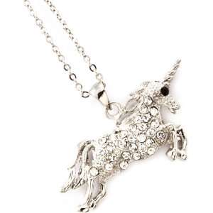    Silvertone Crystal Unicorn Make My Wish Come True Necklace Jewelry