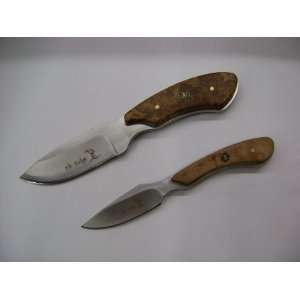 Elk Ridge 2pcs Knives Set Maple Burl Handle w/ Nylon Pouch  