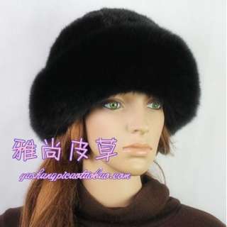 new womens real genuine mink fur princess hat cap with fox fur rim 