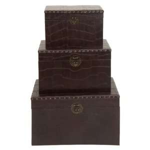    Antique Wooden and Faux Leather Storage Trunks