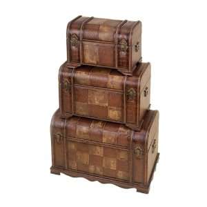   of Three Unique Wood and Faux Leather Storage Trunks