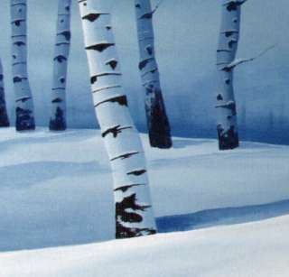 Original LANDSCAPE Painting by CES  Birch Trees Forest SNOW Canvas 