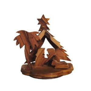   Olive Wood Christmas Tree Ornament with Nativity Scene