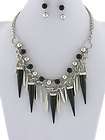 Chunky Layered Silver Tone & Black Spikey Statement Necklace and 