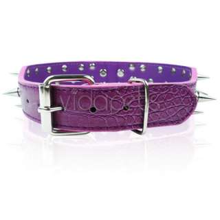 18 22 Purple Leather Spiked Dog Collar Pitbull Bully Boxer Spikes 