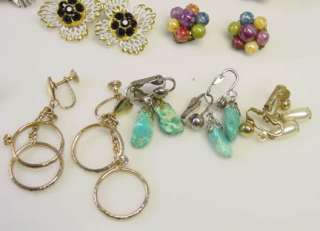 Vintage Earring Jewelry Lot 16 Pr Rhinestones  Turquoise MOP  Beads 