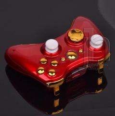   MODDED XBOX 360 RED AND CHROME GOLD WIRELESS CONTROLLER SHELL CASE MOD