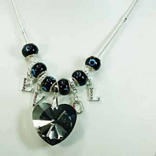 p5003 Ladys Black Crystal Heart Lampwork Glass Beads Pendant Snake 