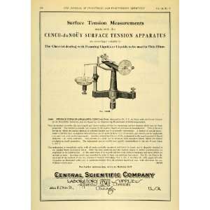  1922 Ad Surface Tension Measurements Apparatus Chemists 