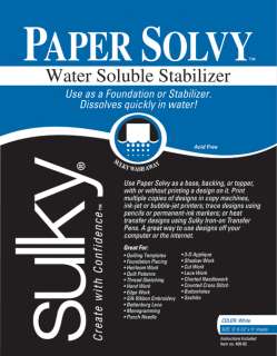 X11 12/Pkg Paper Solvy Water Soluble Stabilizer 409 02  