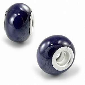 Murano Style Glass Lampwork Bead Fits Pandora Opaque Navy Blue 14mm (1 