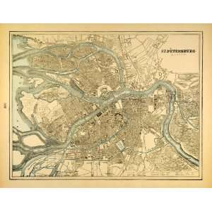  1893 Print Map Saint Petersburg Russia Port City Petrograd 