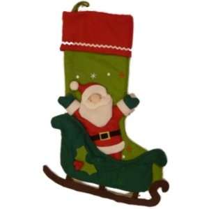  North Pole Green Felt Santa Claus in Sled Christmas 