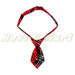   Red Grid Pet Dog Cat Handsome Bow Tie Necktie Collar 25cm 40cm  