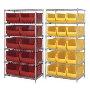  36x30x74 Chrome Wire Shelving With 10 30D Bins Blue