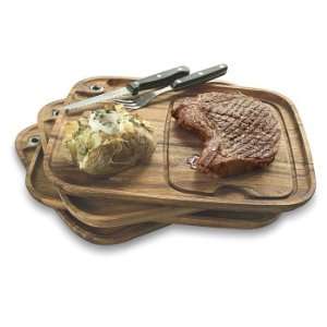  Set of 4 Acacia Wood Steak Plates