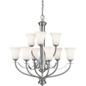    Tier 9 Light Chandelier, Brushed Steel Finish with Opal Etched Glass