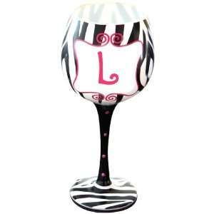    Mud Pie Initial Hand Painted Wine Glass L