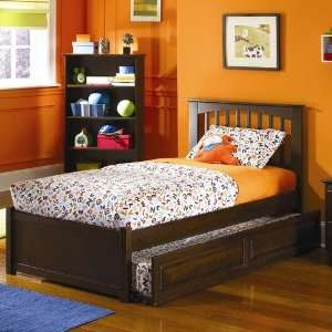 Atlantic Furniture Brooklyn Platform Bed with Open Footrail in Caramel 