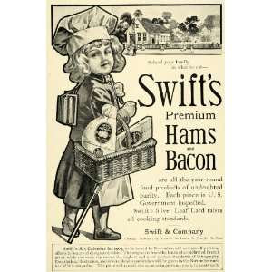 1902 Ad Swift Premium Ham Bacon Meat Girl Picnic Basket Cooking Silver 