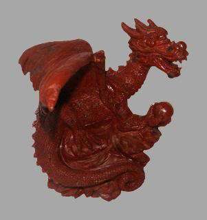 CELTIC DRAGON CARVING SCULPTURE FIGURINE HAND CARVED FROM RED JASPER 