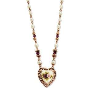  Rose tone Purple Crystal Floral Cultura Glass Pearl Heart 