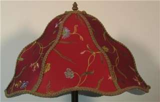 Pretty Waterfall Style Victorian Lampshade Red embroidered Fabric 