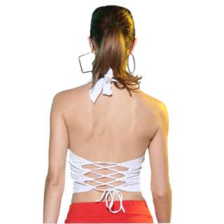 White Backless Halter Cropped Bra Vest/Red Dance Tennis Irregular Cut 