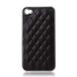 1x Deluxe Leather Chrome Case Cover for iPhone 4 4G 4S BLACK  