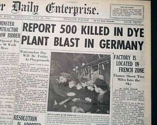 1948 BASF chemical plant explosion Ludwigshafen Germany Old Newspaper 