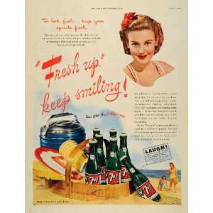  1945 Ad 7 UP Seven Up Beach Green Glass Bottles WWII 