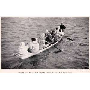   Oomiak Boat Canoe Paddle   Original Halftone Print