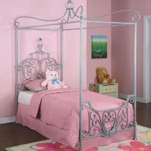   Rebecca Twin Size Canopy Bed in Sparkle Silver