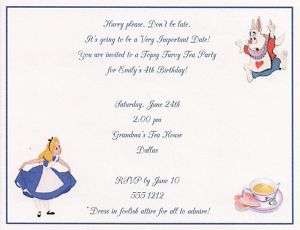 10 Alice in Wonderland Birthday Tea Party Invitations  