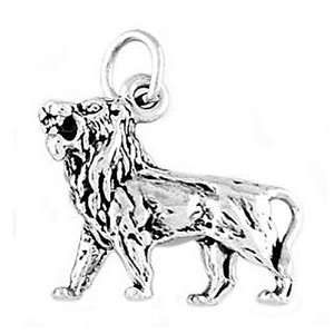  Sterling Silver One Sided Ferocious Lion Charm Jewelry