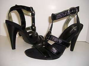   STELLENR Black Womens Leather Strappy Sandals Shoes Size 10  