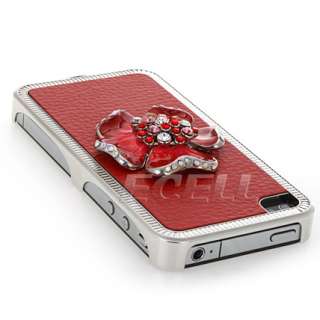 RED 3D FLOWER CRYSTAL BLING BACK CASE FOR IPHONE 4 4G  