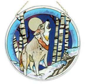 Stained Glass LG HOWLING WOLF Suncatcher 6  