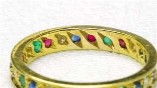   18k Yellow Gold Sapphire Emerald Ruby Diamond Ring Band 1960s Custom