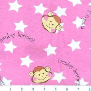  58 Wide Novelty Rib Knit Monkey Business Pink Fabric By 