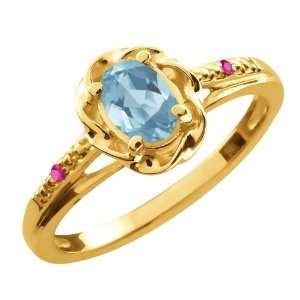 57 Ct Oval Sky Blue Topaz Pink Sapphire Yellow Gold Plated Silver 